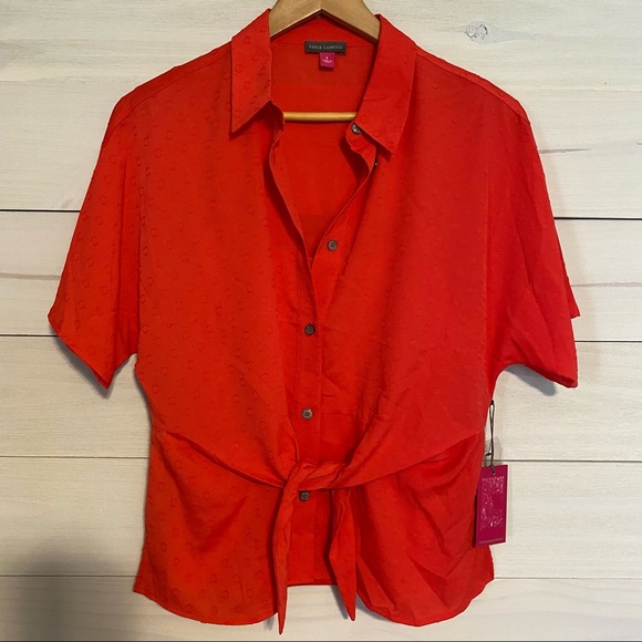VINCE CAMUTO red short sleeve button down shirt with tank underneath sz S - Picture 1 of 5